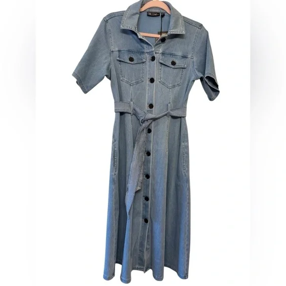 DG2 Stretch Knit Denim Shirtdress - Picture 4 of 11